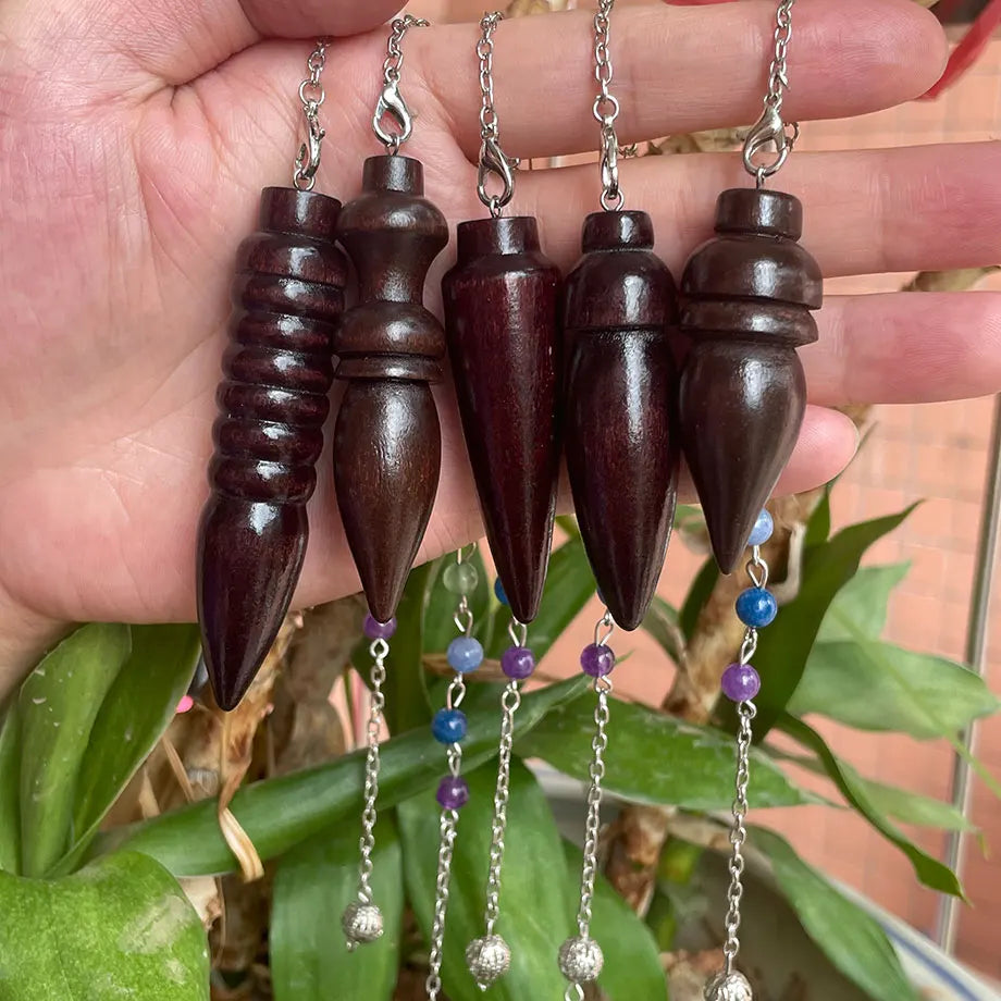 Natural Wooden Pendulum for Divination Dowsing Egyptian Wood Pendulums Dowser with Chakra Chain Reiki Spiritual Pendulos X134