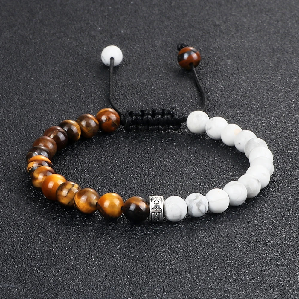 Charm Natural Stone Beads Bracelet 6mm Howlite Tiger Eye Lava Onyx Strand Bracelets Handmade Couple Bangles Friendship Jewelry