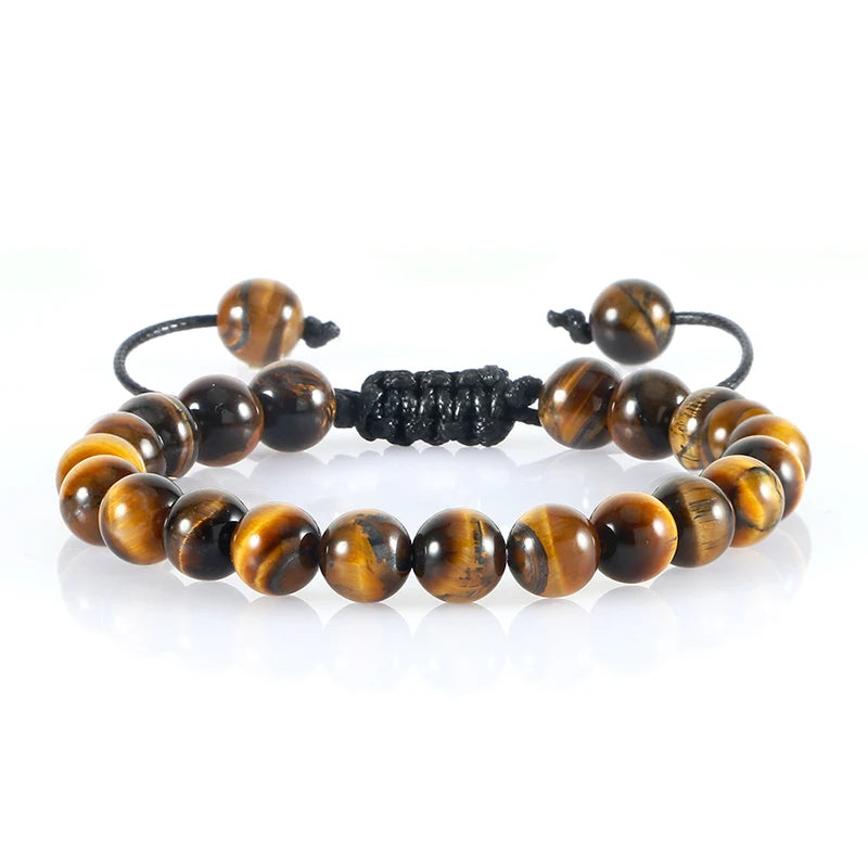 Tiger Eye Stone Beads Bracelet Braided Rope Adjustable Black Lava Charm Healing Balance Beaded Bracelets for Men Women Jewelry