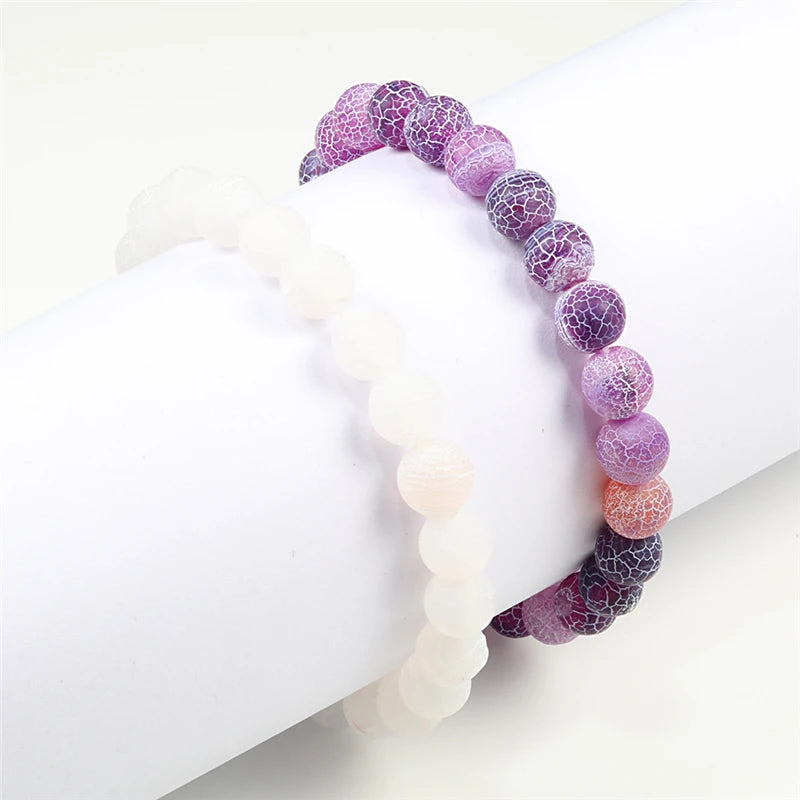Charm Purple Natural Weathered Stone Bracelet Women Men Crack Chakra Bead Strand Bracelets 6mm 8mm 10mm Yoga Buddha Jewelry Gift