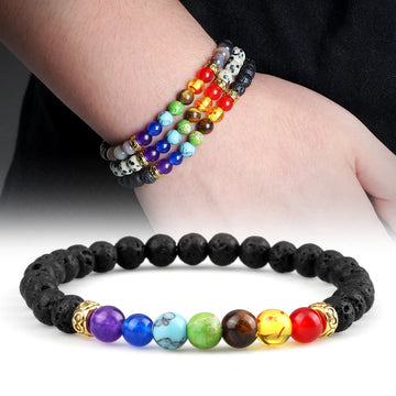 7 Chakra Reiki Beads Bracelet 6mm Natural Tiger Eye Stone Agates Lava Rock Strand Bracelets Balance Healing Bangle for Women Men