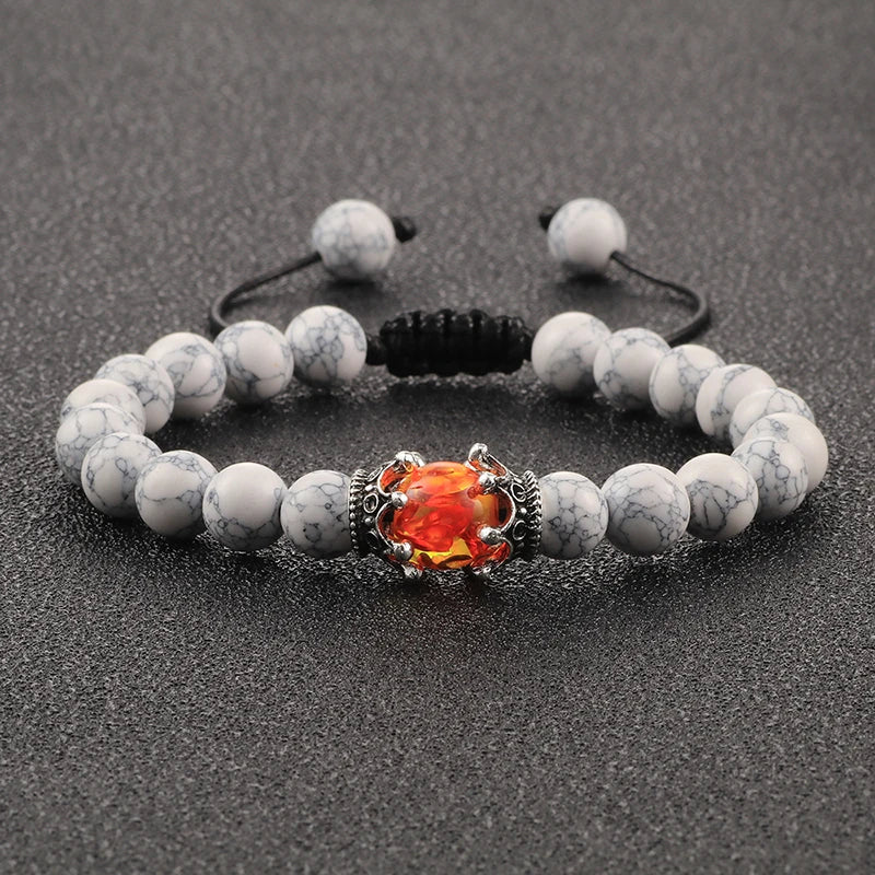Bracelets for Men Women Natural Tiger Eye Stone Black Lava Beads Imperial Crown Braid Strand Stretch Bracelet Jewelry Adjustable