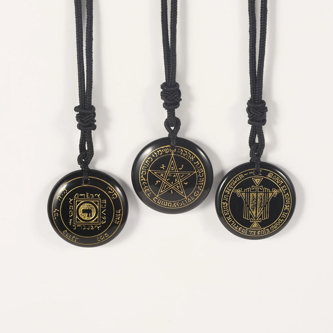 Natural Obsidian Carved Solomon Auspicious Talisman Pendants Lucky Bringing Wealth Love Religious Spirit Belief Jewelry Necklace