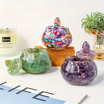 1PC Handmade Resin Natural Crystal Stone Lotus Box with Lid, Creative Craft, Desktop Decor Ornament, Creative Gift Storage Jar