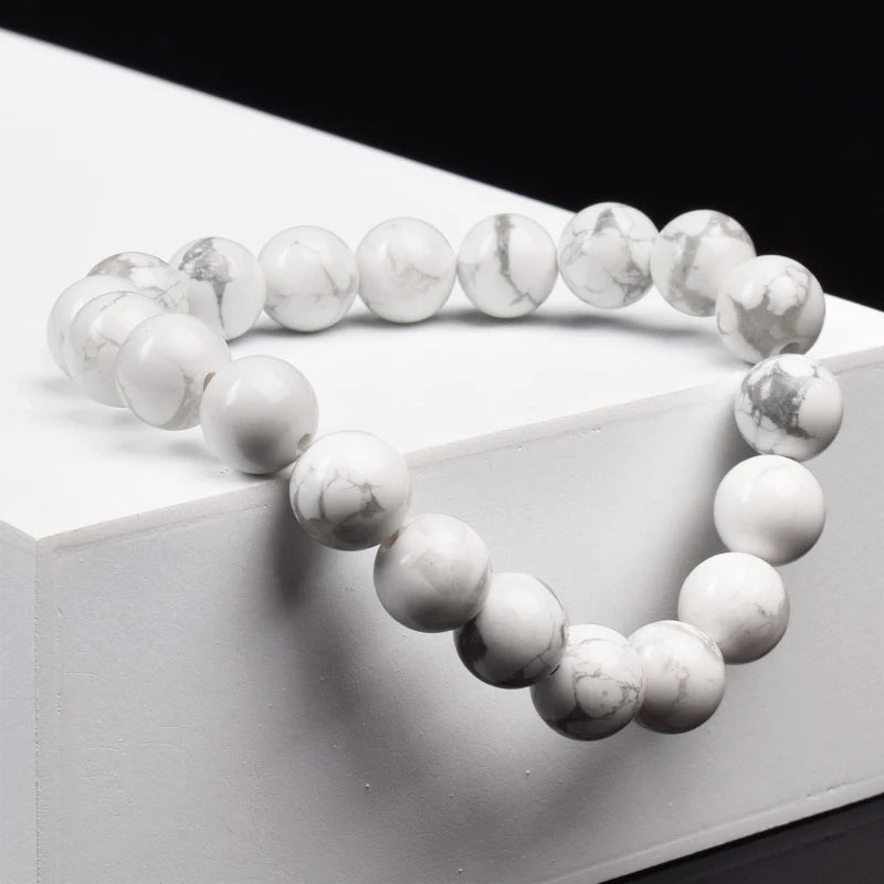 Natural White Howlite Stone Beads Bracelet Women Men White Magnesite Raw Stone Polish Bead Bracelet Indian Nature Energy Jewelry