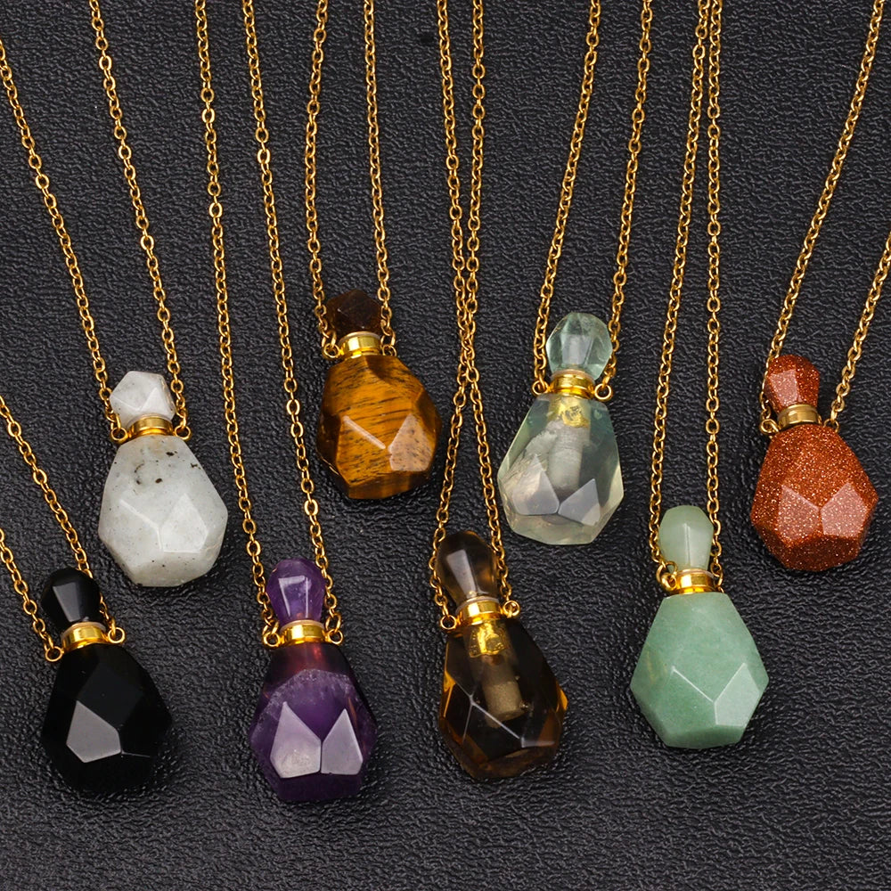 Natural Quartz Reiki Healing perfume bottle pendant faceted essential oil bottle pendant aromatherapy amethyst necklace