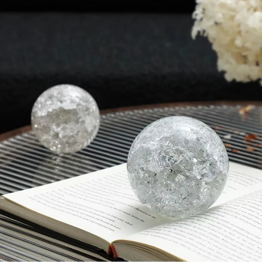 Ice Crack Crystal Ball Glass Magic Sphere witchcraft Ornament Aquarium Rocky Water Fountain Bonsai Ball Living Home Decor