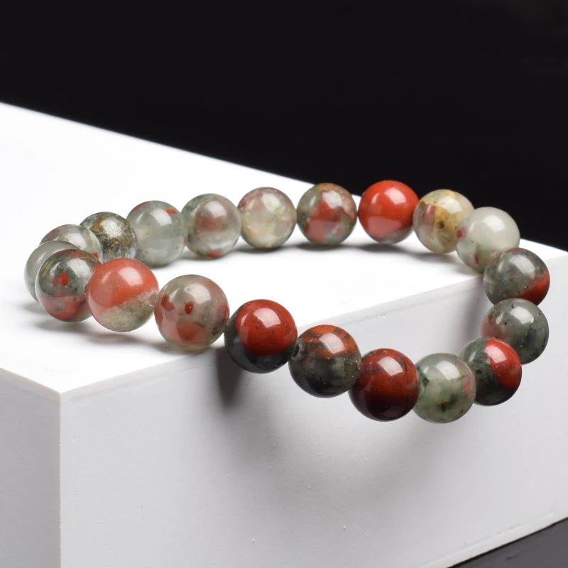 Natural African Bloodstones Beads Bracelet Men Women Real Gem Genuine Blood Stone Bracelet on Hand Lucky Natural Energy Jewelry