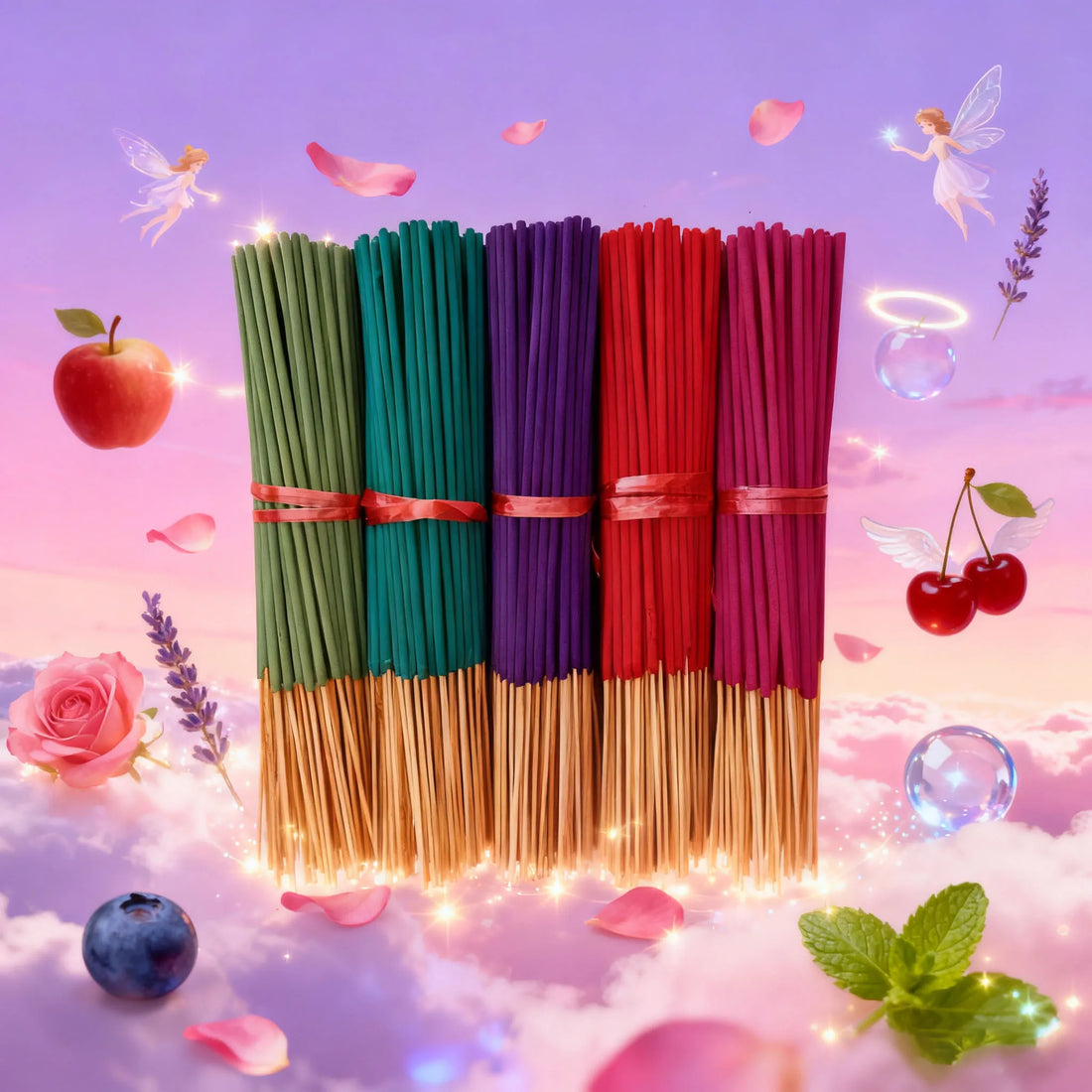 125/255/500 Pieces 5 Sets of Combination Aromatherapy Natural Incense Sticks - Including Apple, Mint, Lavender, Cherry and Rose Incense, Perfect for Home, Hotels and Spas |   Suitable for Meditation, Yoga, and Massage. |   Th