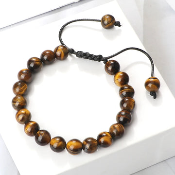 Tiger Eye Stone Beads Bracelet Braided Rope Adjustable Black Lava Charm Healing Balance Beaded Bracelets for Men Women Jewelry
