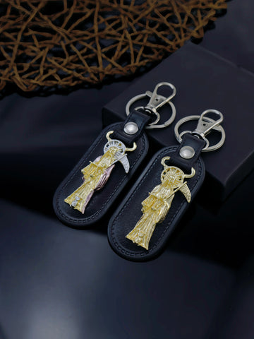1pc Santa Muerte Pendant Metal and Faux Leather Keychain