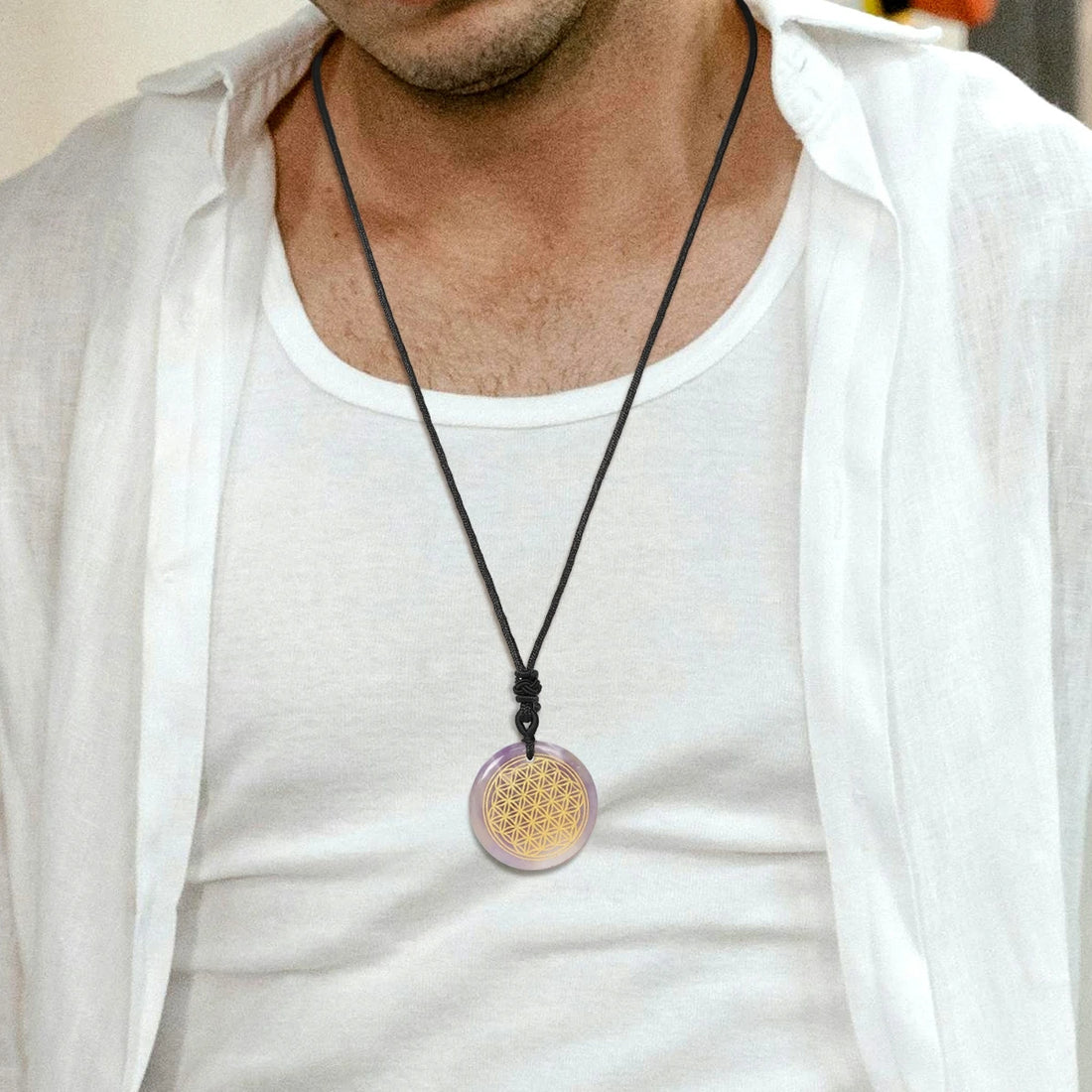 HOT Natural Quartz Amethyst Cube Metatron Flower of Life Pendant Healing Energy Crystal Lapis Lazuli Men Women Jewelry Necklace