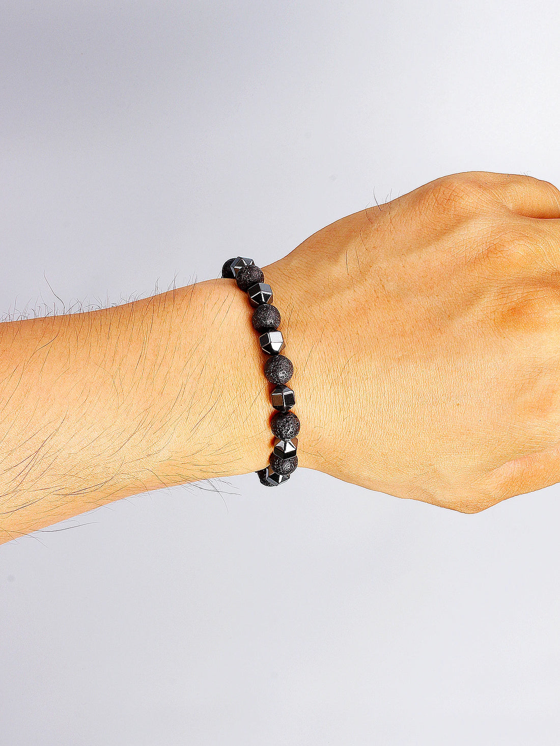 Natural Stone Bracelet with Lava Rock Volcanic Stone and Faceted Hematite Bead for Vigour Protection Grounding & Courage Jewelry