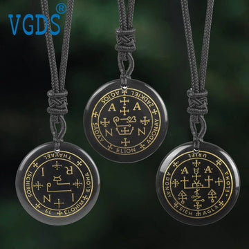 Quartz Obsidian Seven Archangel Pendant Angel Mythology Reiki Energy Symbol Protection Black Good Lucky Amulet Jewelry Necklace