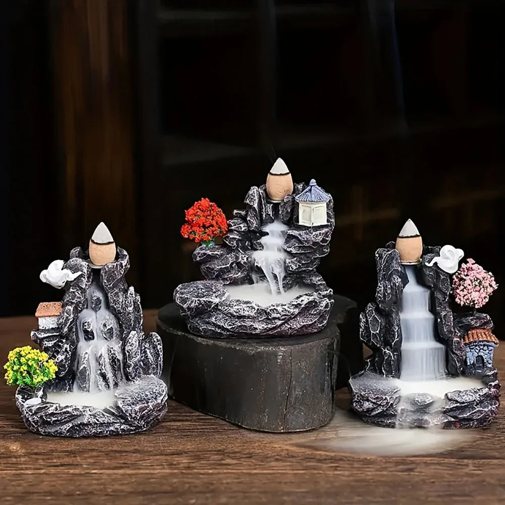 1Pc Unique Creative Mountain Waterfall Incense Burner, Backflow Aromatherapy Resin Waterfall Incense Burner, Statue Ornament Home Decoration Holiday Gift, Perfect Gift for Giving