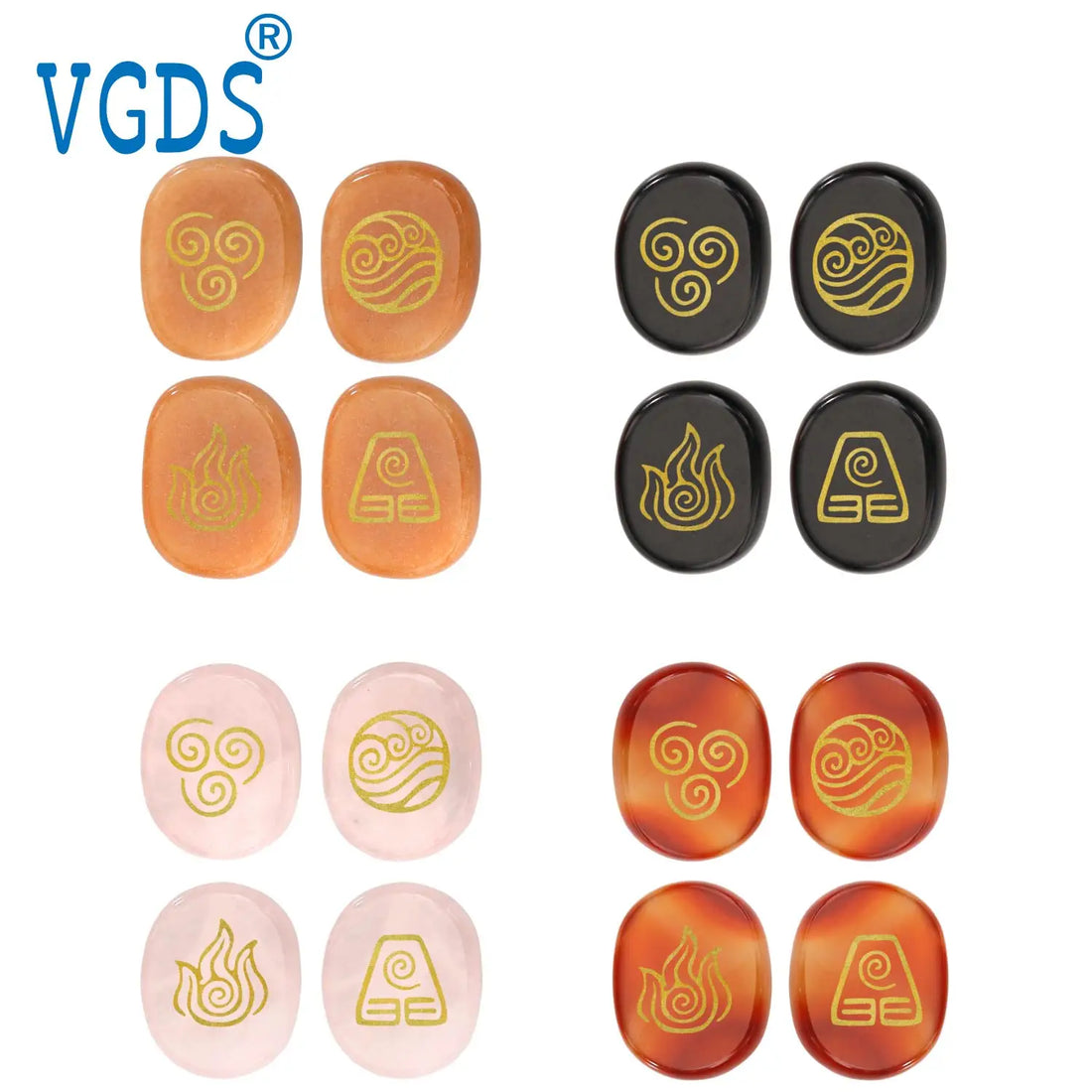 VGDS Hot 4Pcs/Sets Natural Crystal Quartz Gem Oval Universe Air Water Fire Earth Four Elements Symbol Energy Reiki Healing Stone