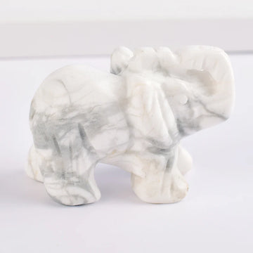 Hand Carved Elephant Figurine, White Howlite, Mini Healing Animal, Crystal Craft, Chakra Feng Shui, Home Decor, 1.5"