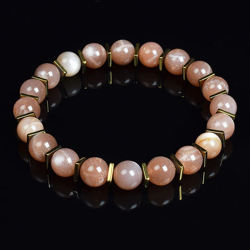 Grey Labradorite Bead Bracelets Natural Stone And Golden Hematite Square Slice Bracelet Moonstone Men Women High Guality Jewelry
