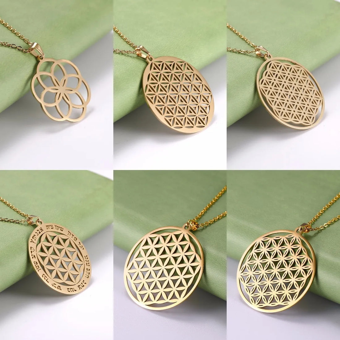 Aesthetic Vintage Viking Flower of Life Geometry Round Necklace Pendant Fashion Chain Wicca Amulet Stainless Steel Jewelry Gifts
