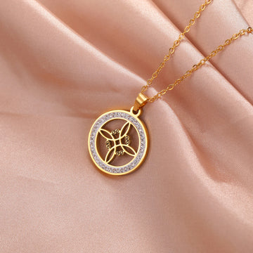 Ladies' Transparent Haoshi Round Pendant Necklace Stainless Steel Celtic Witch Knot Pendant Couple Talisman Witchcraft Jewelry