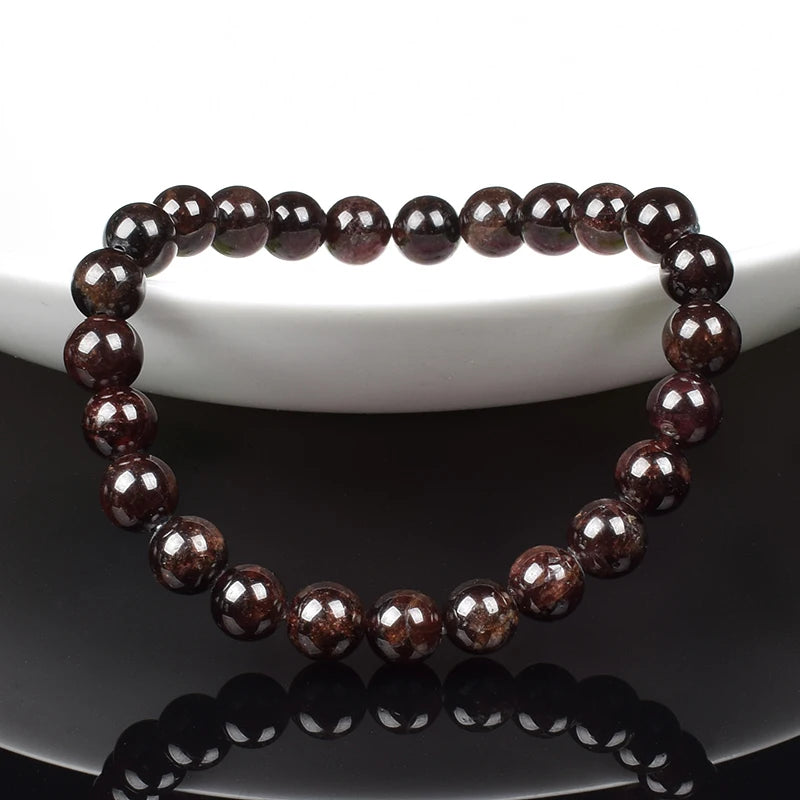 Natural Dark Red Garnet Bracelet for Women Men Round Natural Pomegranate Stone Beads Bracelets Lucky Energy Jewelry Gifts