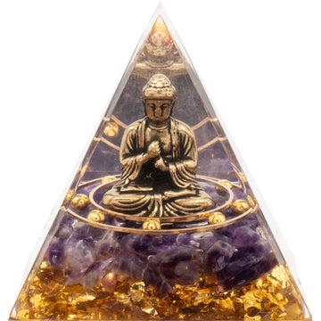 1pc Crystal Organite Pyramid Buddha Statue, Positive Orgonite Pyramid, aogn character statue for home decoration and meditation