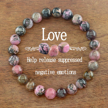 Natural Rhodonite Beaded Bracelets Men Women Energy Stone Beads Stretch Bracelets Yoga Meditation Emotion Gift for Lover Pulsera