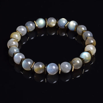 Grey Labradorite Bead Bracelets Natural Stone And Golden Hematite Square Slice Bracelet Moonstone Men Women High Guality Jewelry
