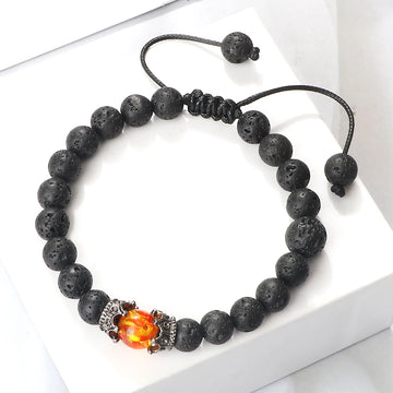 Bracelets for Men Women Natural Tiger Eye Stone Black Lava Beads Imperial Crown Braid Strand Stretch Bracelet Jewelry Adjustable
