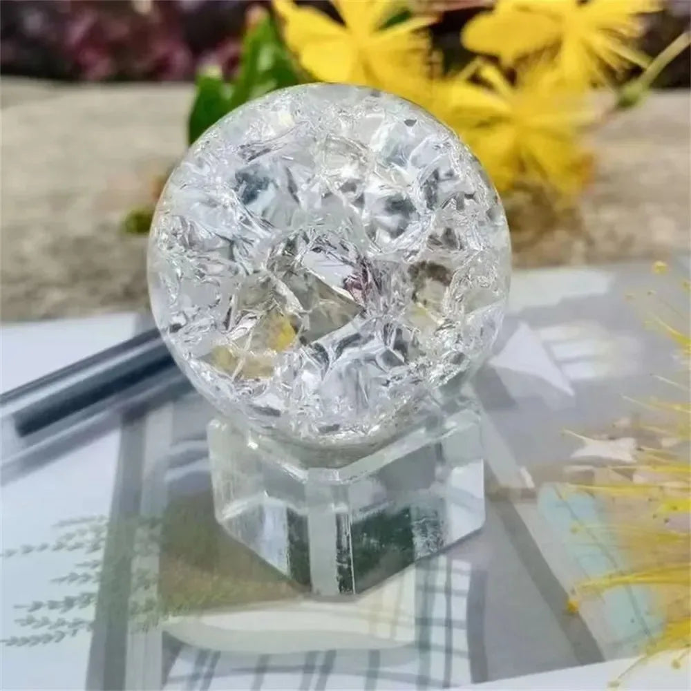 Ice Crack Crystal Ball Glass Magic Sphere Feng Shui Ornament Aquarium Rocky Water Fountain Bonsai Ball Living Home Decor
