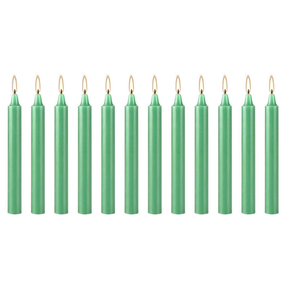 12 Pcs 3.9*0.4in (10.1*1.2cm) Green Small Wax, Drip-Free, Smoke-Free, Fragrance-Free Household Dinner Candles, Hand-Pulled, High-Quality, Suitable for Various Places, Various Holidays.