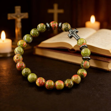 Men Natural Stone Bead Cross Bracelet Onyx Meditation Bracelet Women Yoga Meditation Jewelry Jesus Prayer Handmade Bangle Gift