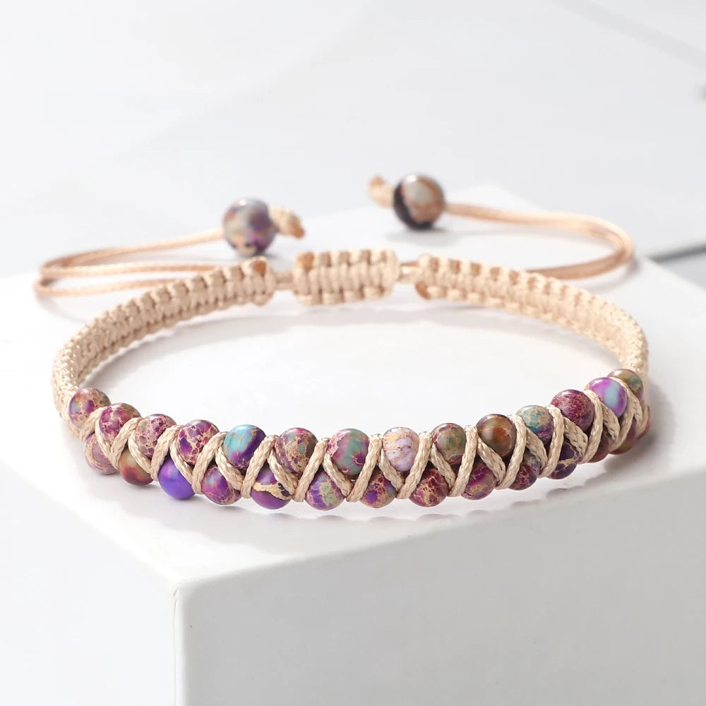 Charm 4mm Natural Stone Beads Bracelets Handmade Adjustable Braided Bangles Yoga Meditation Wristband For Women Men Vintage Gift