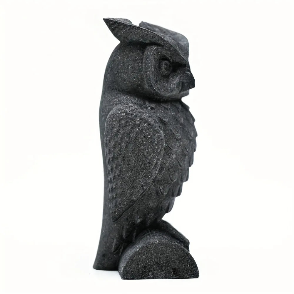 Natural Stone Natural Shungite Owl Crystal Figurine Hand Engraving Carving Animal Quartz For Jewelry Modern Home Decoration