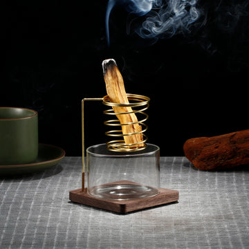 Metal Palo Santo Holder Burner Sage Holder with Glass Ash Catcher Tray Incense Holder for Meditation Yoga Spa