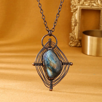 Elegant Labradorite Pendant Necklace Crystal Quartz Natural Gem Stone Long Necklace for Women Men Gothic Healing Jewelry x372