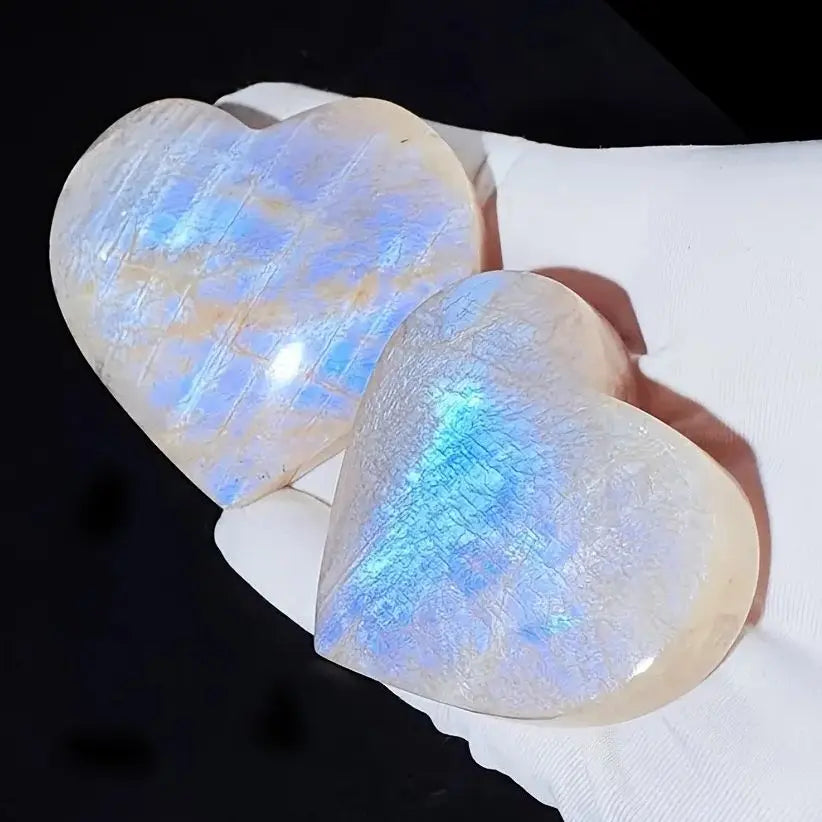 Blue Flash Moonstone Heart Crystal Healing Protection Meditation Gift Spiritual Energy Love Fertility Palm Stone Pocket Gemstone