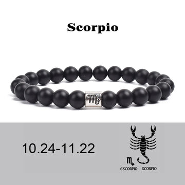12 Constellation Pattern Bracelet Zodiac Sign Virgo Libra Scorpio Sagittaru Capricorn Gifts Lava Black Onyx Stone Beads Jewelry
