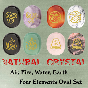 VGDS Hot 4Pcs/Sets Natural Crystal Quartz Gem Oval Universe Air Water Fire Earth Four Elements Symbol Energy Reiki Healing Stone