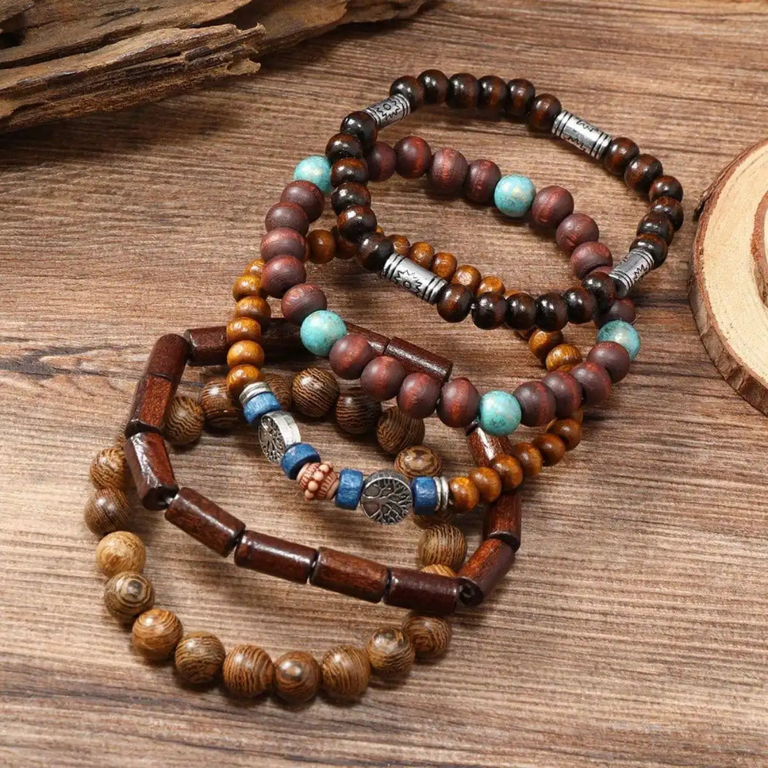 Bracelet For Men New Peace Tree Multi-piece Set Of Wooden Beads Bracelet, Literature And Art Retro Simple Multilayer Bracelet