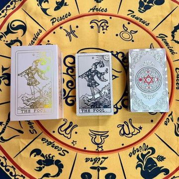 Hexagram Gold Foil Tarot Cards with Rose Pattern, 12*7cm 78 Cards Rider Tarot Deck, with Paper Instruction Guide