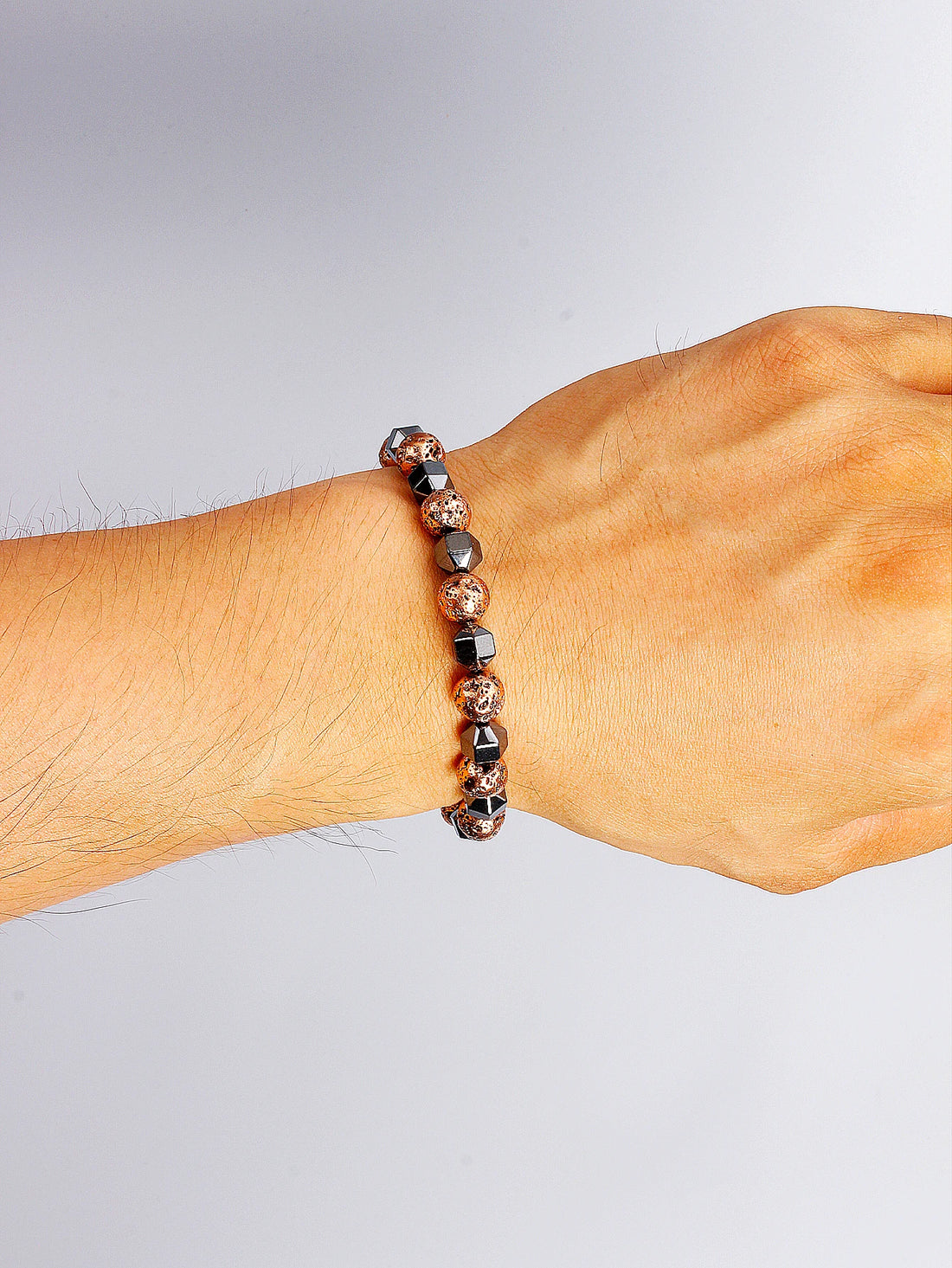 Natural Stone Faceted Hematite Bead Bracelet Vintage Copper Lava Rock Volcanic Stone for Vigour & Protection & Courage Jewelry