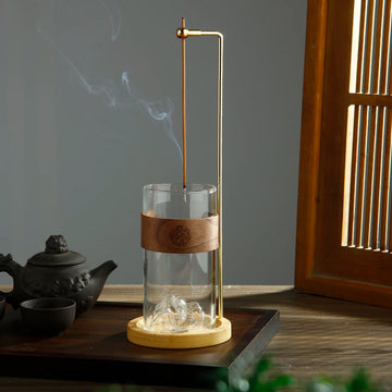 Glass Mountain Incense Holder for Sticks Incense Sticks Holder with Cord Lock Anti-Ash Flying Incense Burner with Ash Catcher