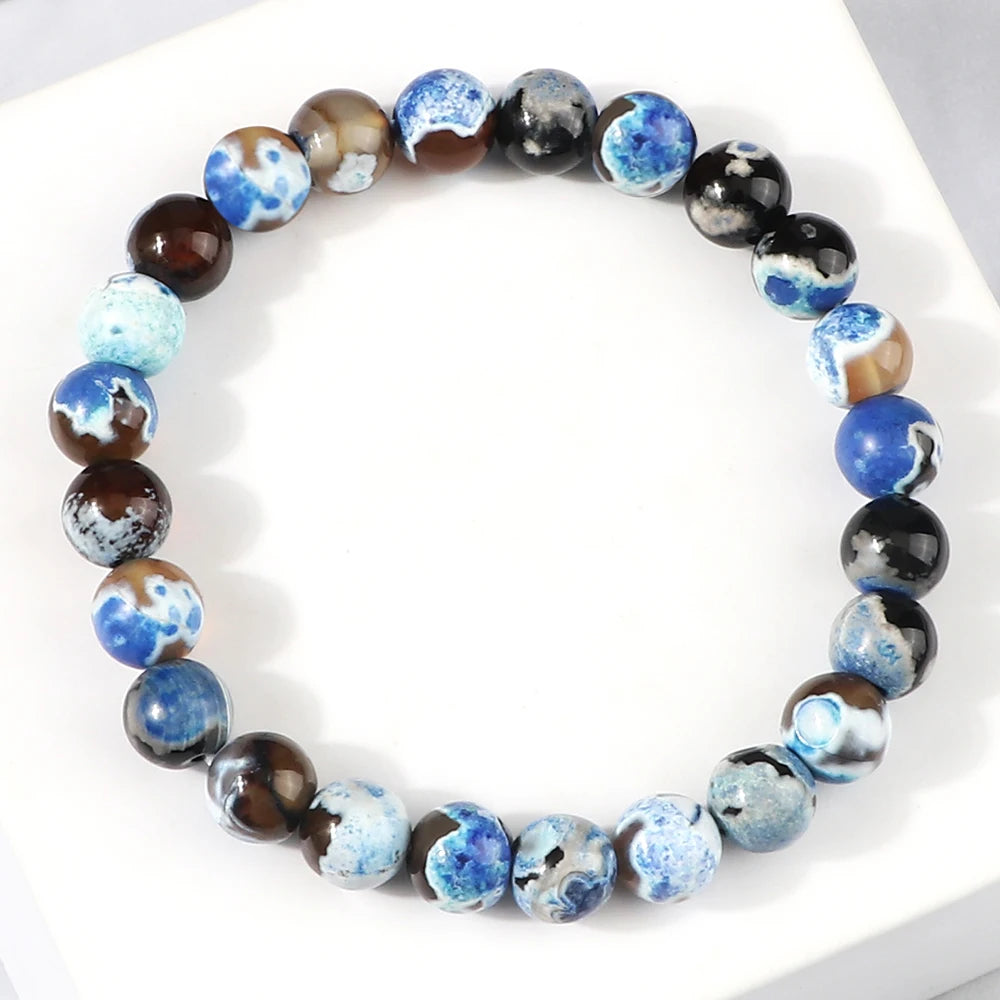 Colorful Fire Agate Beaded Bracelet Natural Stone Elastic Bangles Women Men  Yoga Wristchain Handmade Jewelry for Fashion Lovers