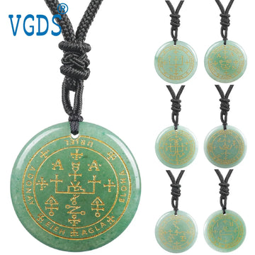 Seven Archangel Jade Natural Green Aventurine Pendants Angel Spiritual Energy Protection Amulet Symbol Healing Jewelry Necklaces