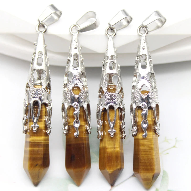 16pcs Crystal Pendulum for Divination Dowsing Natural Gem Stone Amethyst Hexagon Pendant For DIY Jewelry Making Necklace Pendant