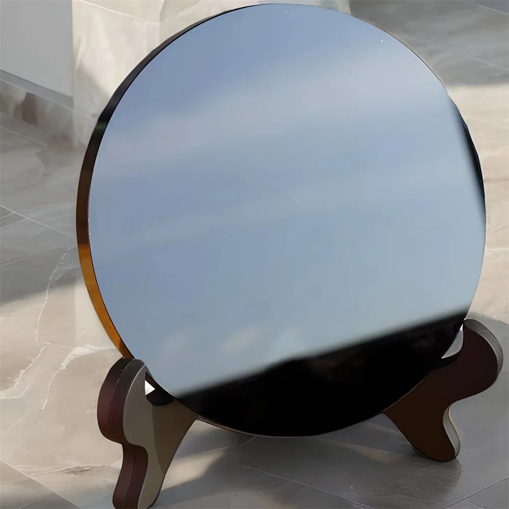 Natural High Quality Black Obsidian Scrying Mirror Healing Crystals Stone Round Plate Witchcraft Mirror Crystal Decor With Shelf