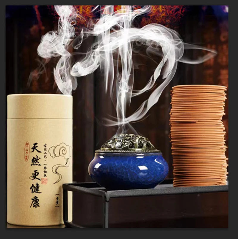 Ceramic ice crack plate incense burner, home decoration copper cover antique alloy incense plate aroma diffuser incense burner