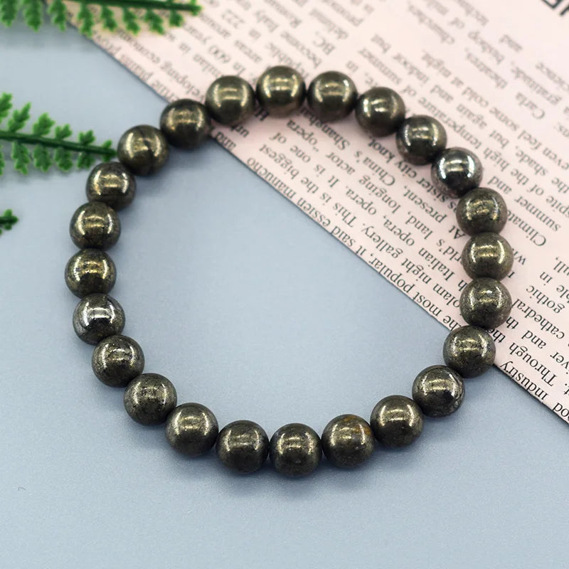 Original Pyrite Beaded Bracelet Men Women Natural Hematite Stone Pyrite Ore Strand Energy Bangle Slimming Health Care Jewelry