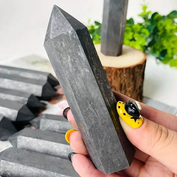 9-11cm Natural Schungite Black Shungite Tower Energy Quartz Reiki Stones Point Polished Wand For Healing Meditation Witch Gift